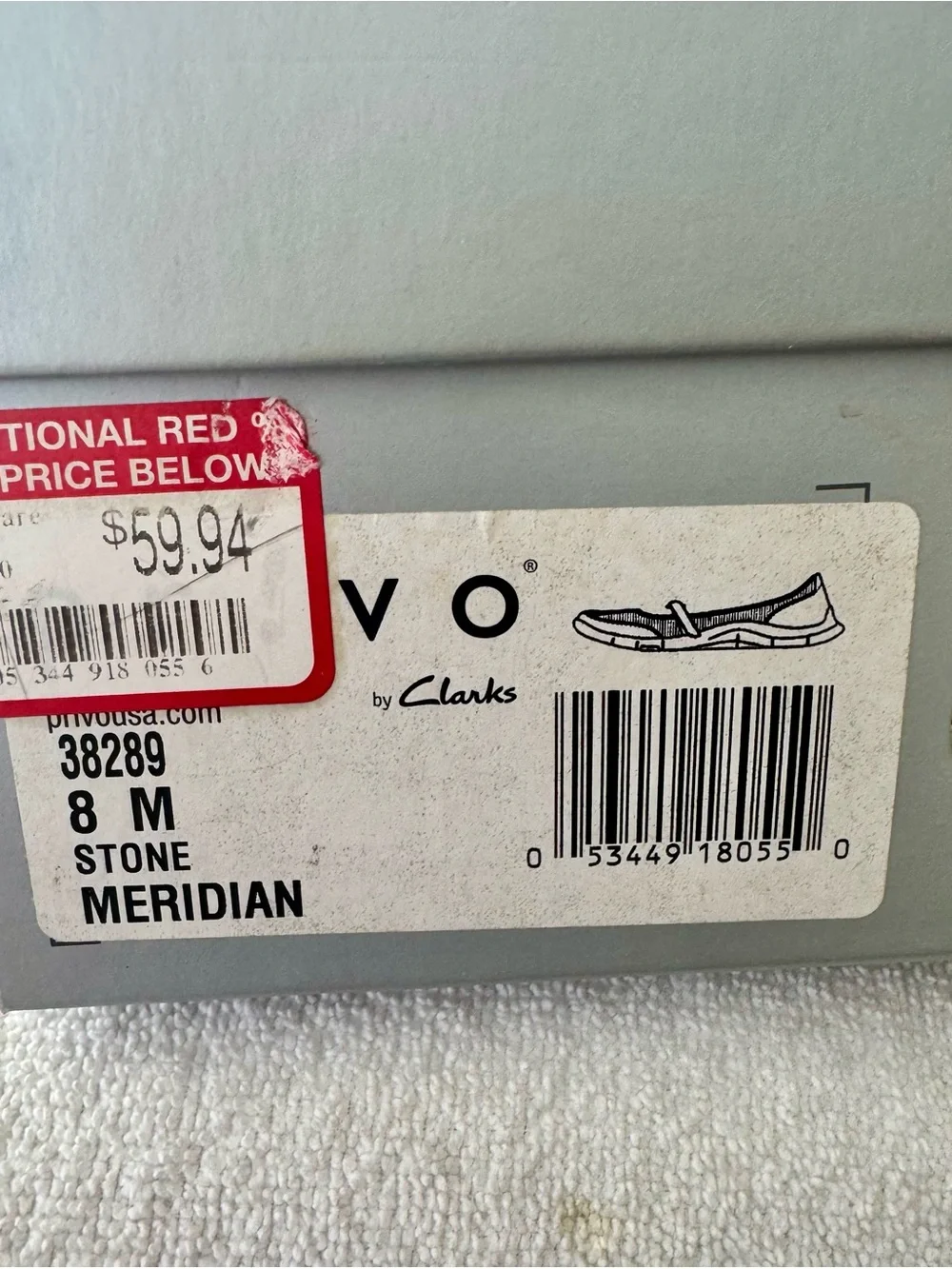 Clarks Stone Gray Shoe Box with Label